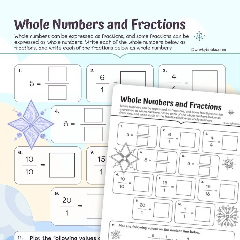 Finding Fractions of Whole Numbers — math worksheet for Grade 3, page 1 of 3