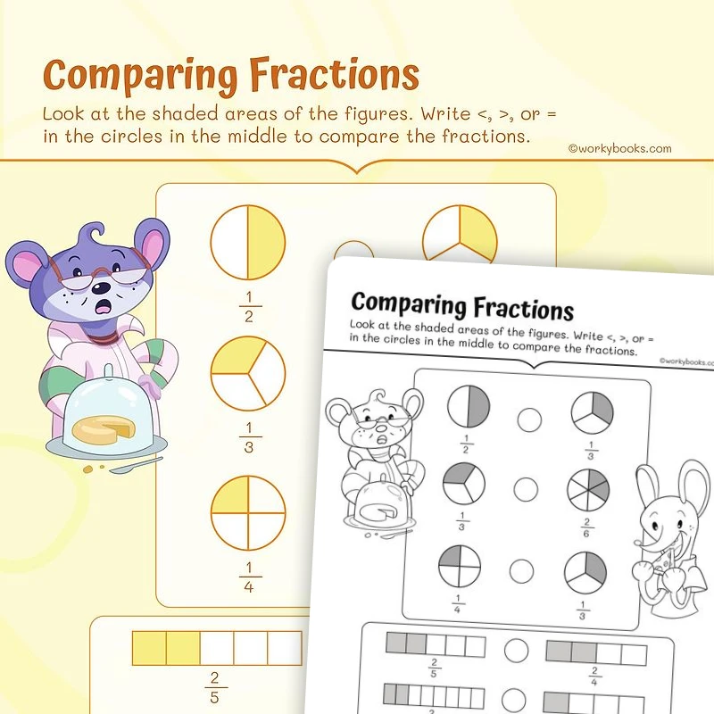 Comparing Visual Model Fractions — math worksheet for Grade 3, page 1 of 3