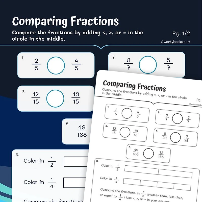 Comparing Equivalent Fractions — math worksheet for Grade 3, page 1 of 3