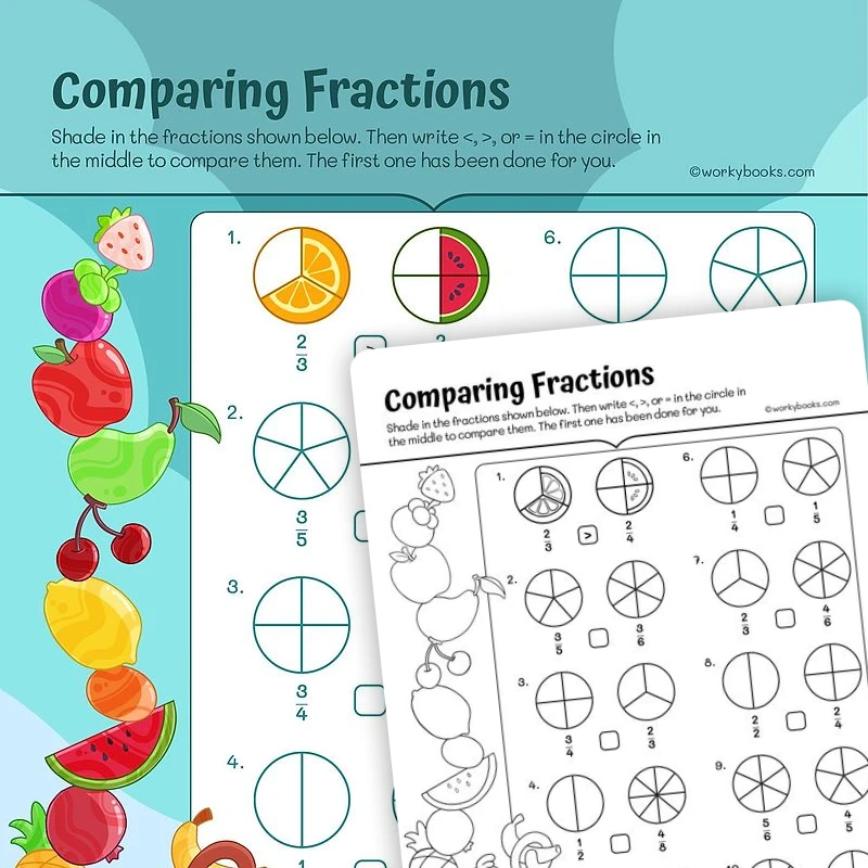 Comparing Fractions - Fill and Answer — math worksheet for Grade 3, page 1 of 3