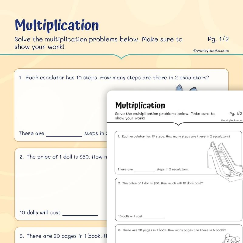 Multiplication Word Problems Grade 3 — math worksheet for Grade 3, page 1 of 3