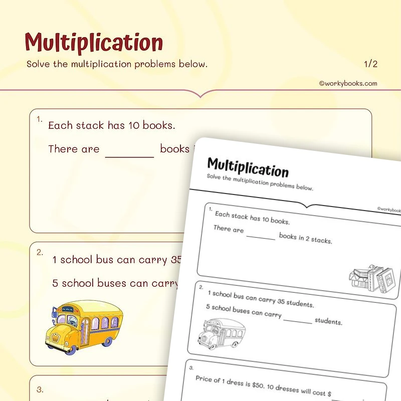 Multiplication Word Problems — math worksheet for Grade 3, page 1 of 3