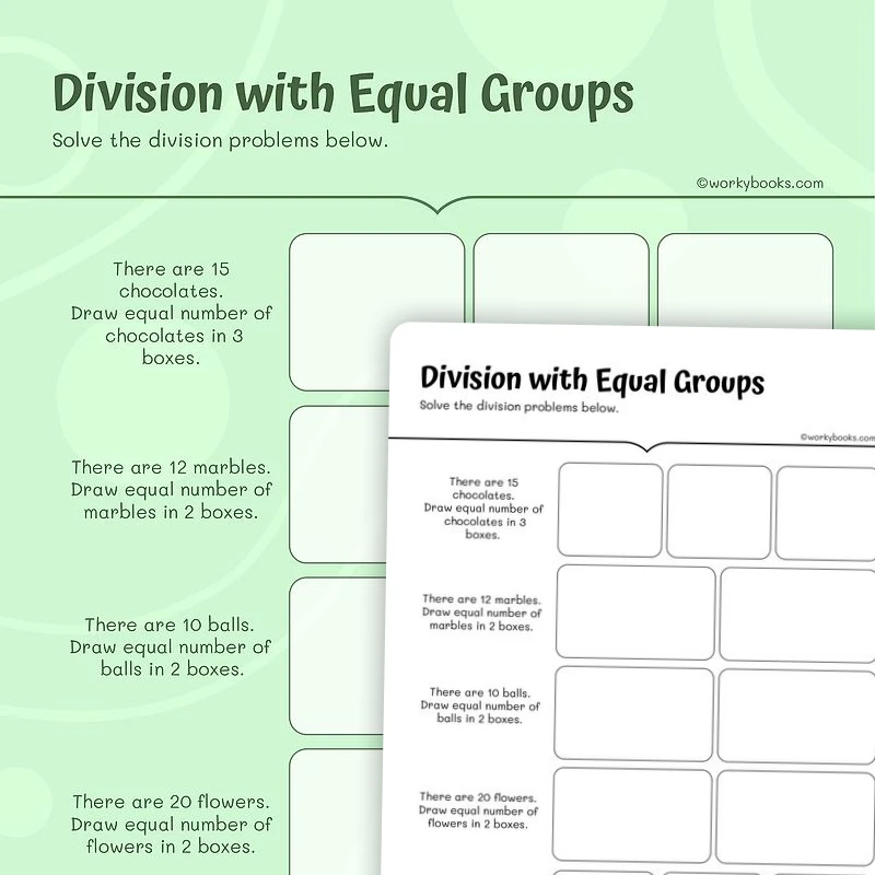 Division With Equal Groups — math worksheet for Grade 3, page 1 of 3