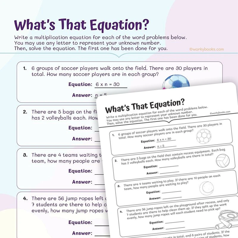 What's That Equation? — math worksheet for Grade 3, page 1 of 3