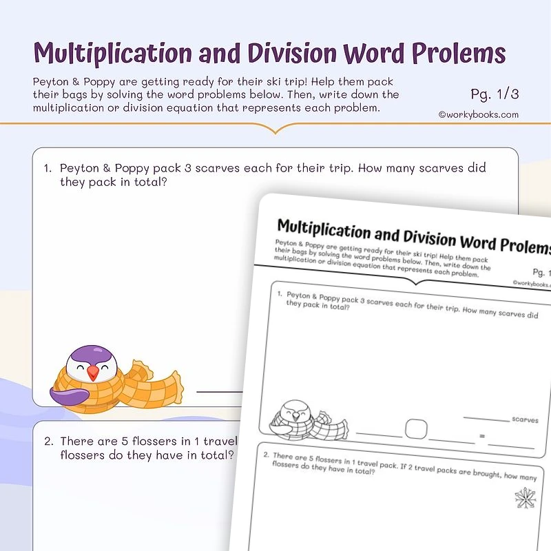 Multiplication and Division Word Problems — math worksheet for Grade 3, page 1 of 3