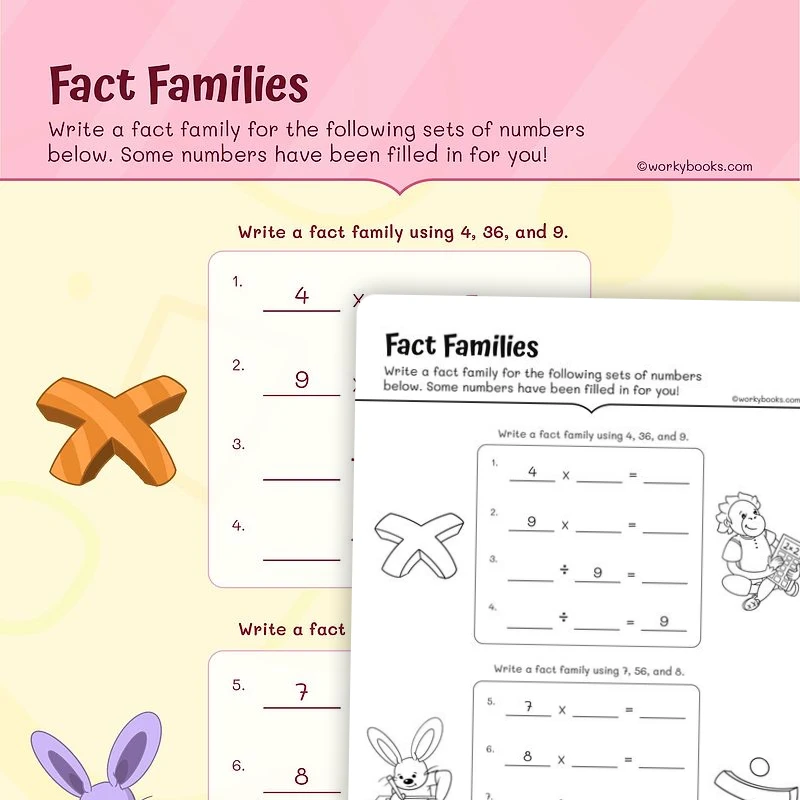Fact Families — math worksheet for Grade 3, page 1 of 3