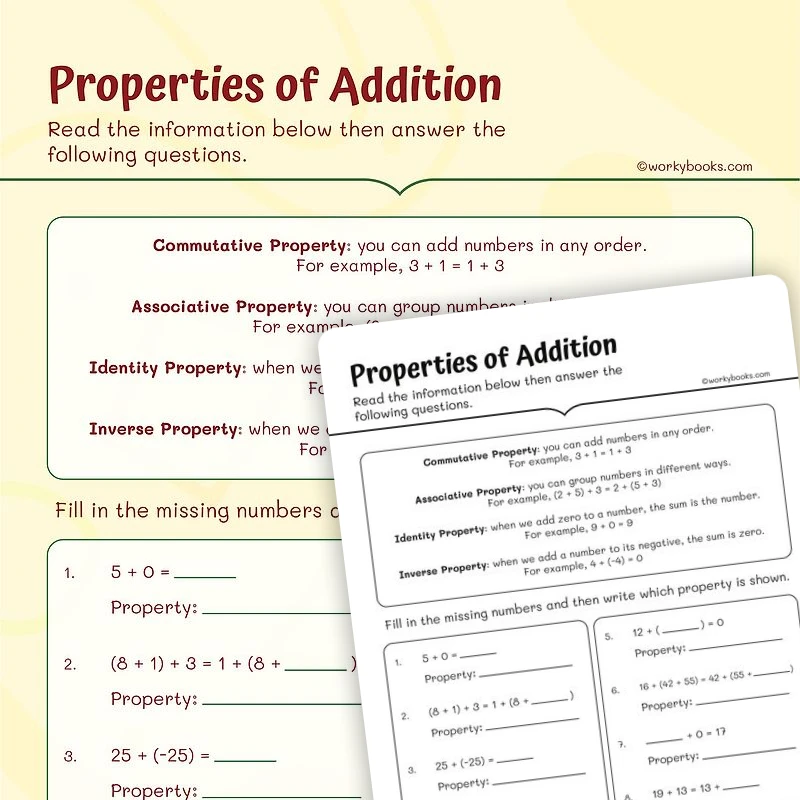 Properties of Addition — math worksheet for Grade 3, page 1 of 3