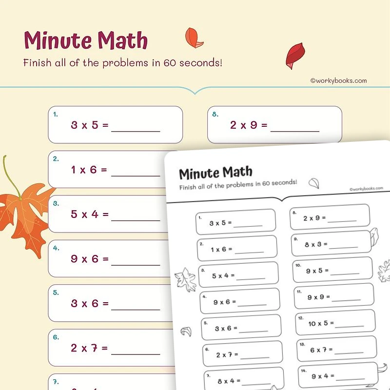 Minute Math — math worksheet for Grade 3, page 1 of 3