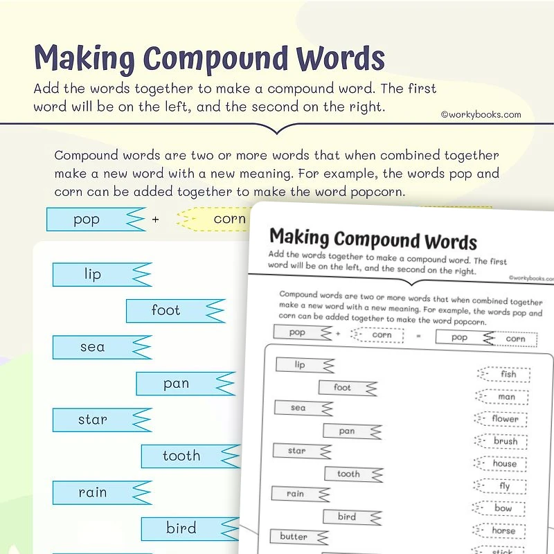 Making Compound Words - Matching Activity — ela worksheet for Grade 3, page 1 of 3
