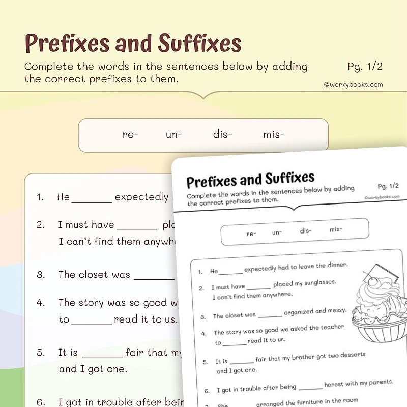 Prefixes and Suffixes — ela worksheet for Grade 3, page 1 of 3