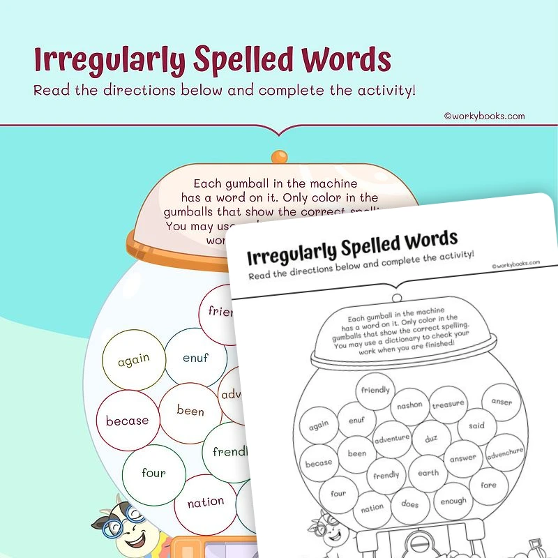 Find the Irregularly Spelled Words — ela worksheet for Grade 3, page 1 of 3