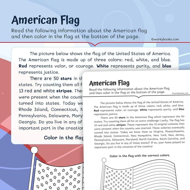 Informational Text — American Flag — ela worksheet for Grade 3, page 1 of 3