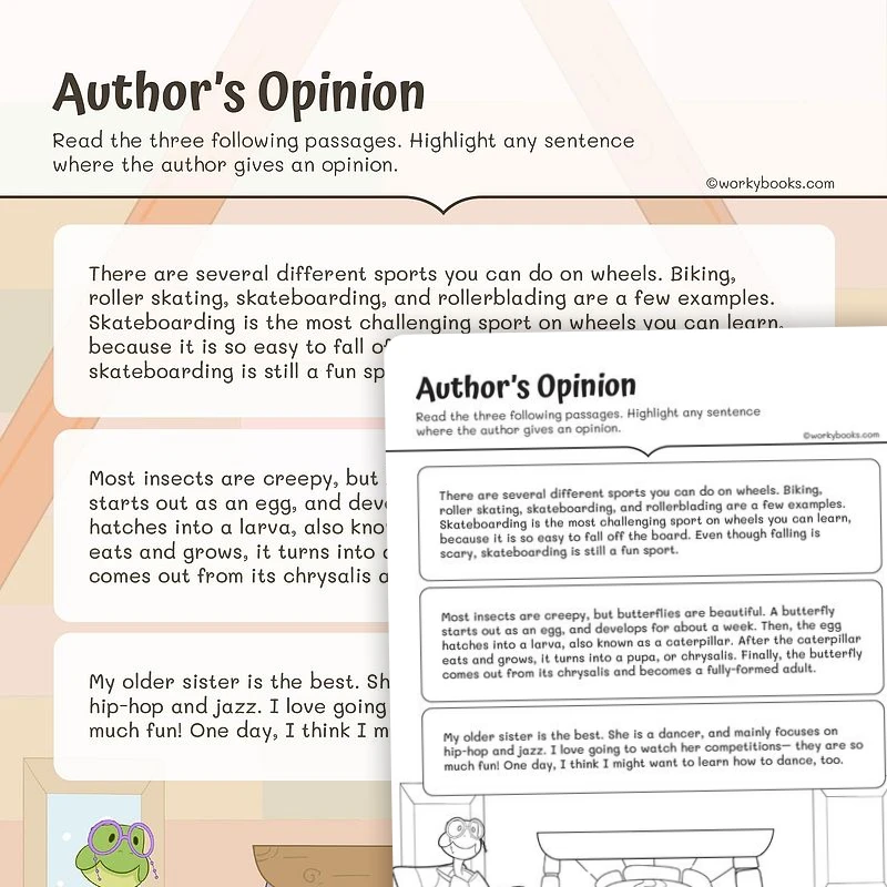 Author's Opinion — ela worksheet for Grade 3, page 1 of 3
