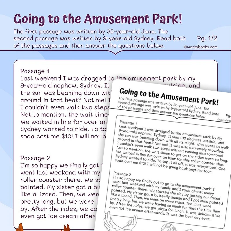 Distinguishing Point of View — ela worksheet for Grade 3, page 1 of 3