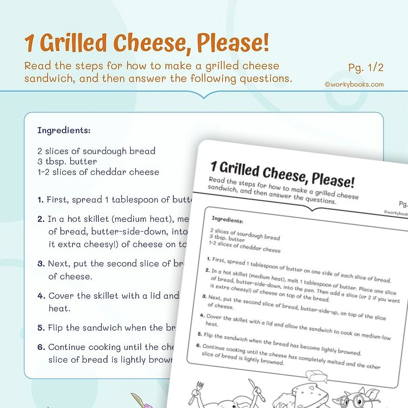 1 Grilled Cheese, Please! Chronological Order — ela worksheet for Grade 3, page 1 of 3
