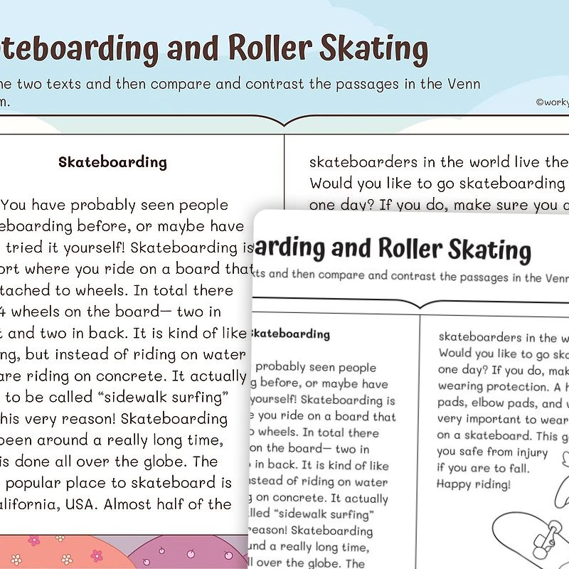 Compare and Contrast Skateboarding and Roller Skating — ela worksheet for Grade 3, page 1 of 3