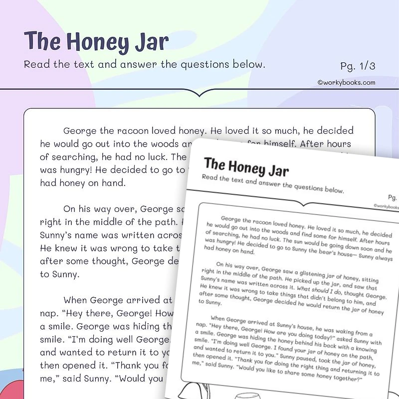 The Honey Jar—Evidence from text — ela worksheet for Grade 3, page 1 of 3