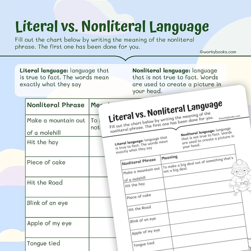 Literal and Nonliteral Language — ela worksheet for Grade 3, page 1 of 3