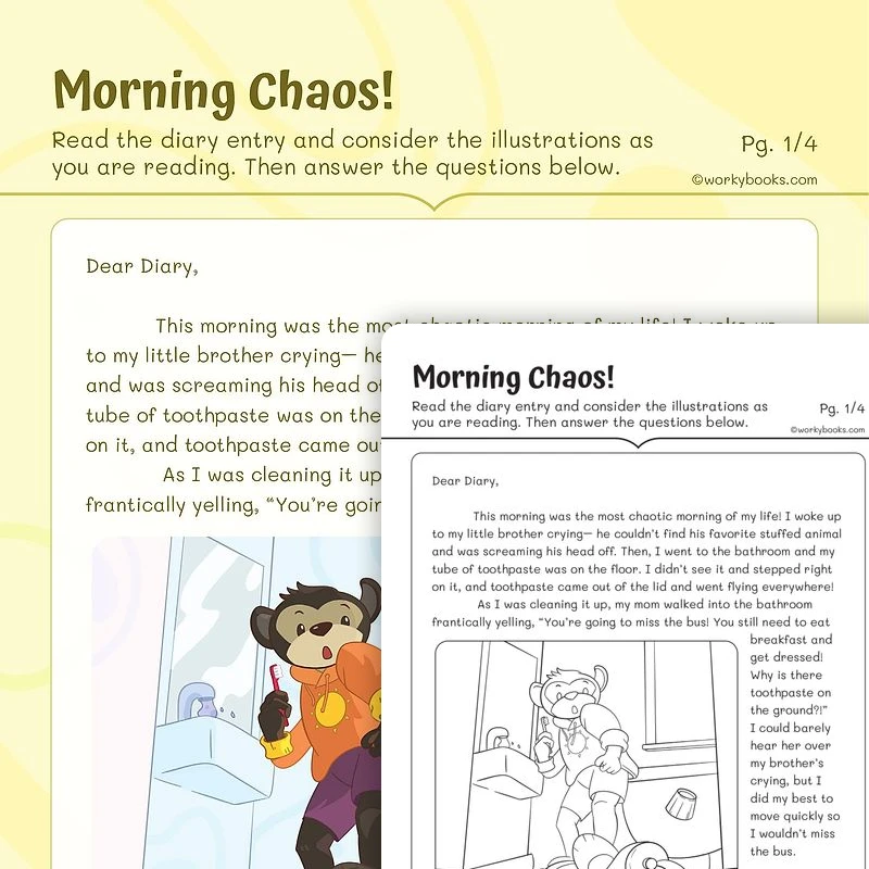 Morning Chaos—Using Illustrations to Comprehend — ela worksheet for Grade 3, page 1 of 3