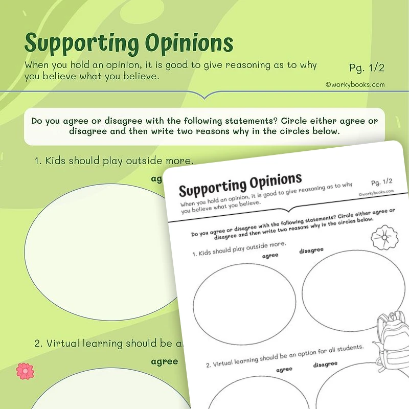 Supporting Opinions — ela worksheet for Grade 3, page 1 of 3