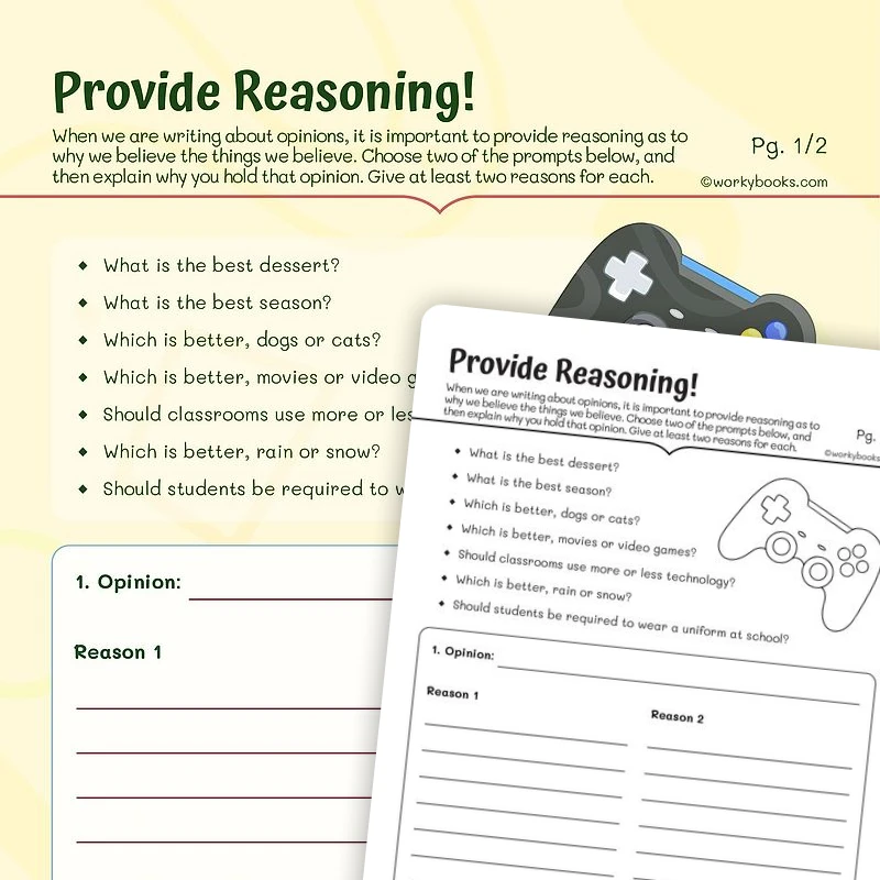 Provide Reasoning! — ela worksheet for Grade 3, page 1 of 3