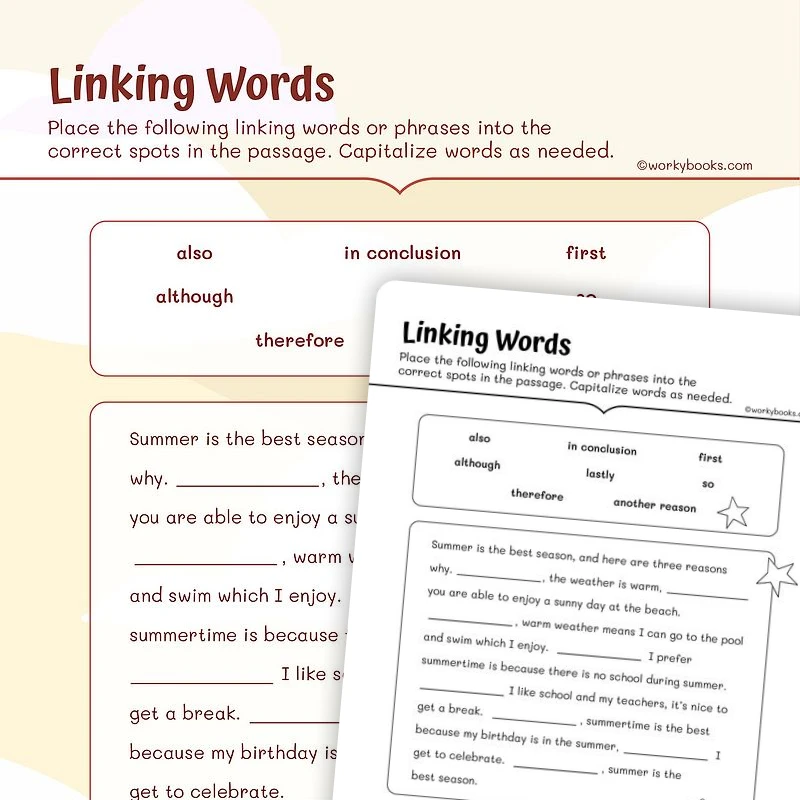 Linking Words — ela worksheet for Grade 3, page 1 of 3