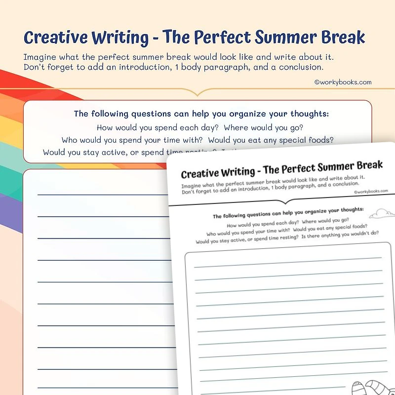 Creative Writing—— The Perfect Summer Break — ela worksheet for Grade 3, page 1 of 3