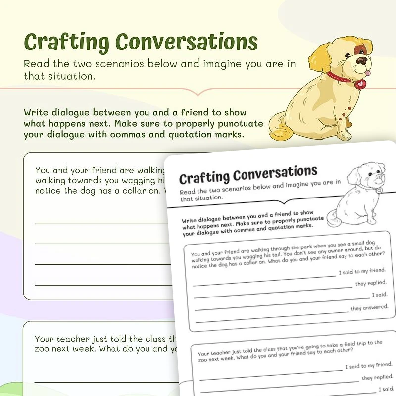 Crafting Conversations - Lost Dog — ela worksheet for Grade 3, page 1 of 3