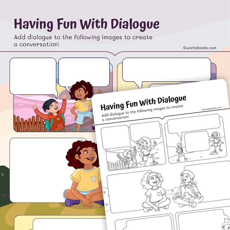 Having Fun With Dialogue Template — ela worksheet for Grade 3, page 1 of 3