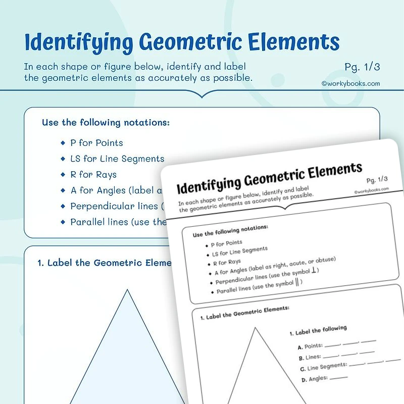 Identifying Geometric Elements — math worksheet for Grade 4, Grade 5, page 1 of 3