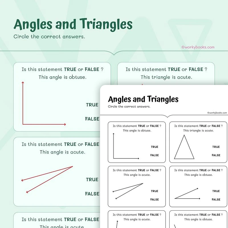 Angles and Triangles — math worksheet for Grade 4, Grade 5, page 1 of 3