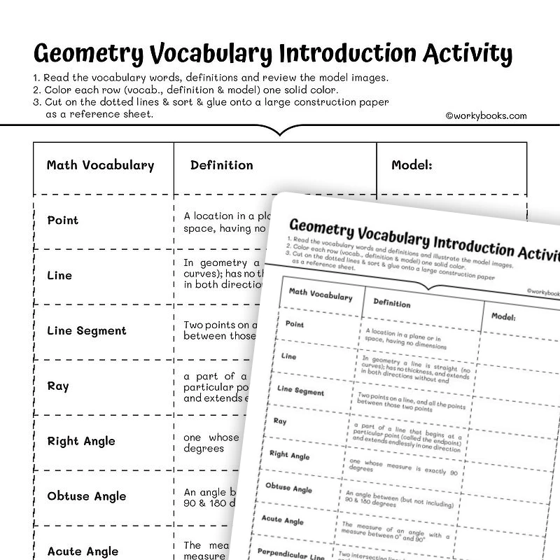 Geometry Vocabulary Introduction Activity — math worksheet for Grade 4, Grade 5, page 1 of 3