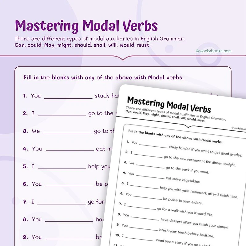 Mastering Modal Auxiliary Verbs — ela worksheet for Grade 4, page 1 of 3