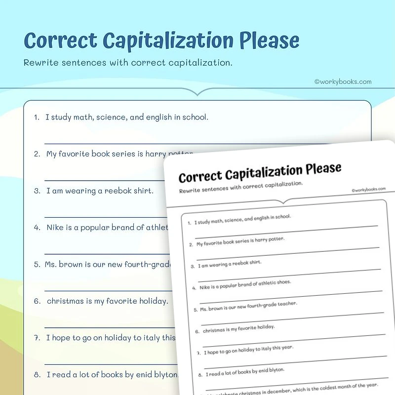 Correct Capitalization Please! — ela worksheet for Grade 4, Grade 5, page 1 of 3