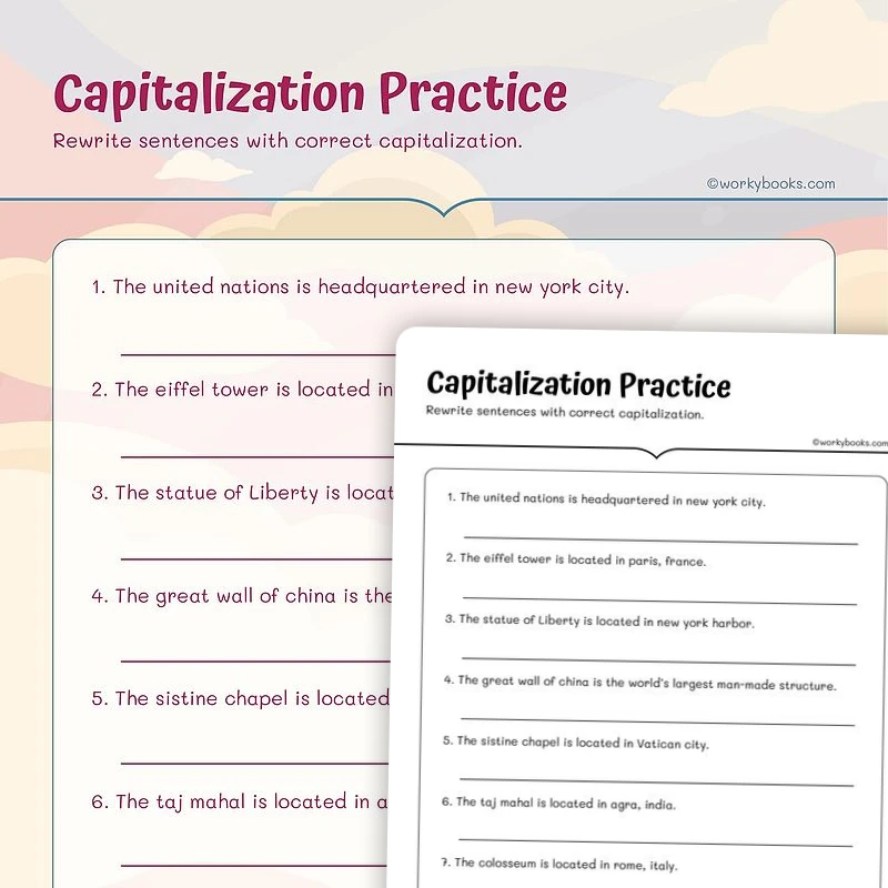 Capitalization Activity — ela worksheet for Grade 4, page 1 of 3