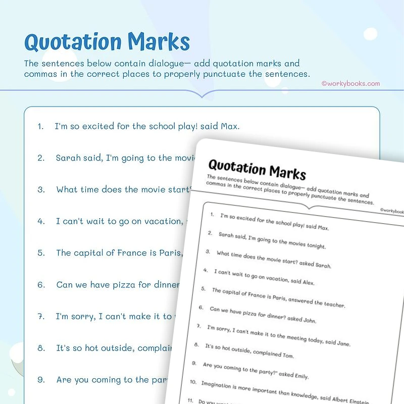 Quotation Marks — ela worksheet for Grade 4, Grade 5, page 1 of 3