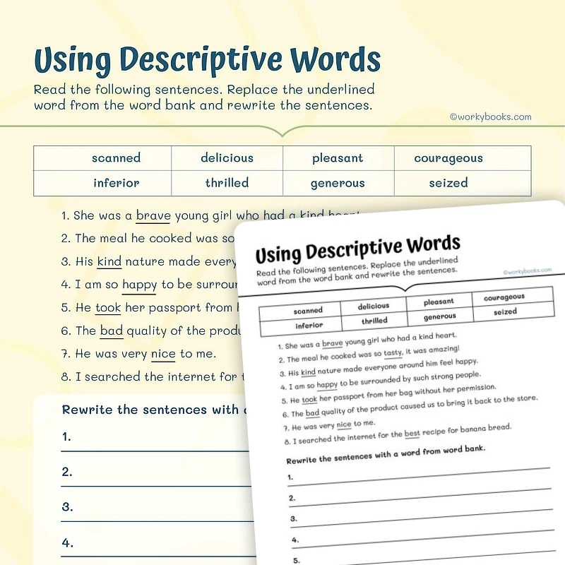 Using Descriptive Words — ela worksheet for Grade 4, page 1 of 3