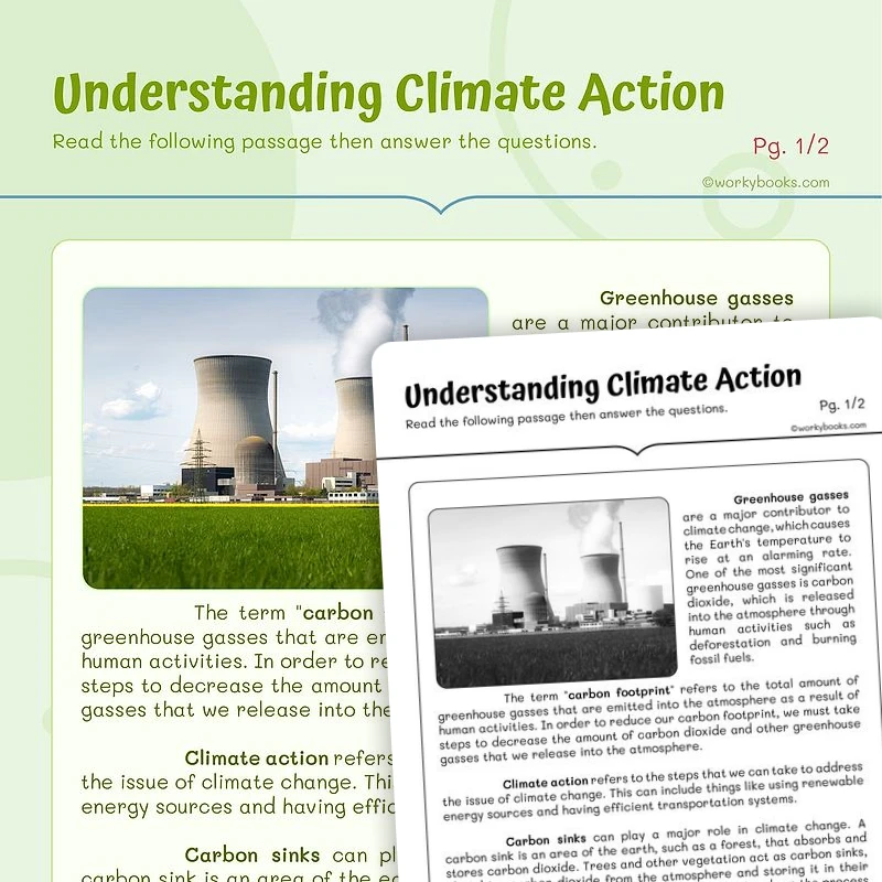 Understanding Climate Action Context Clues — ela worksheet for Grade 4, Grade 5, page 1 of 3
