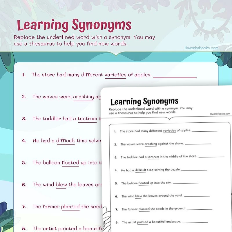 Learning Synonyms — ela worksheet for Grade 4, page 1 of 3