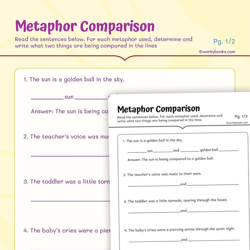 Metaphor Comparison — ela worksheet for Grade 4, page 1 of 3