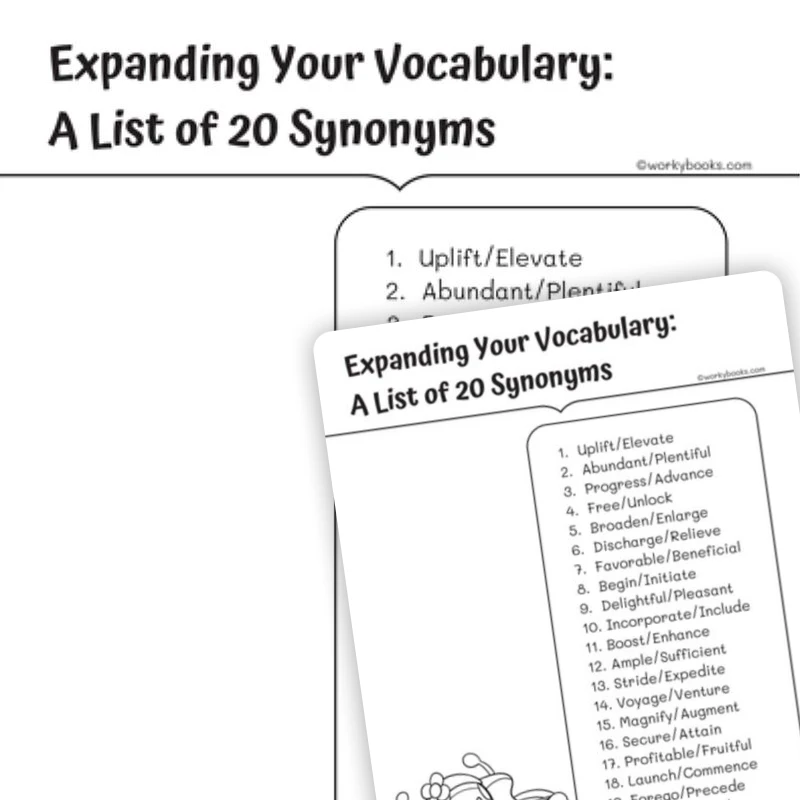 20 Synonyms — ela worksheet for Grade 4, page 1 of 3