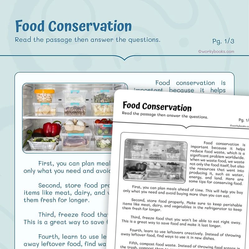 Food conservation—Academic vocabulary — ela worksheet for Grade 4, Grade 5, page 1 of 3