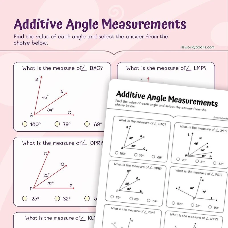 Additive Angles — math worksheet for Grade 4, Grade 6, page 1 of 3