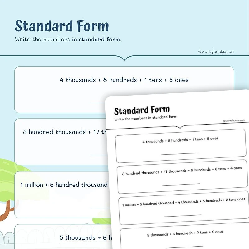 Standard Form — math worksheet for Grade 4, Grade 5, page 1 of 3