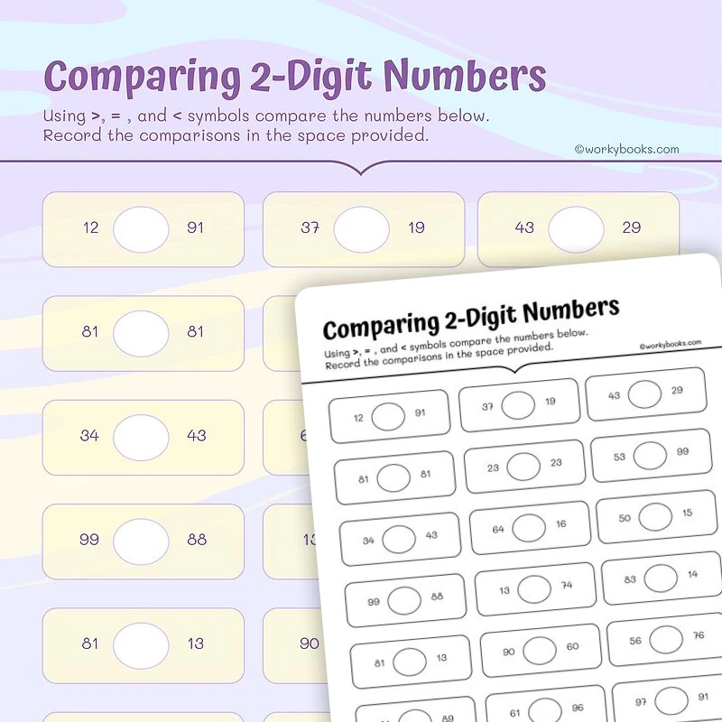 Comparing 2-Digit Numbers — math worksheet for Grade 4, Grade 5, page 1 of 3