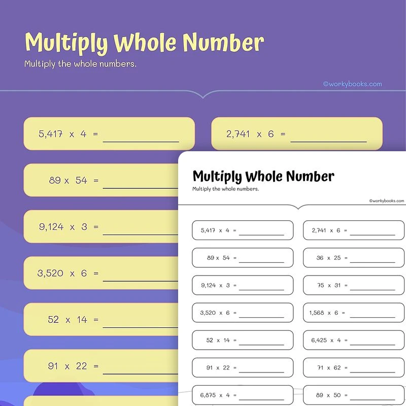 Multiplying Whole Numbers — math worksheet for Grade 4, Grade 5, page 1 of 3