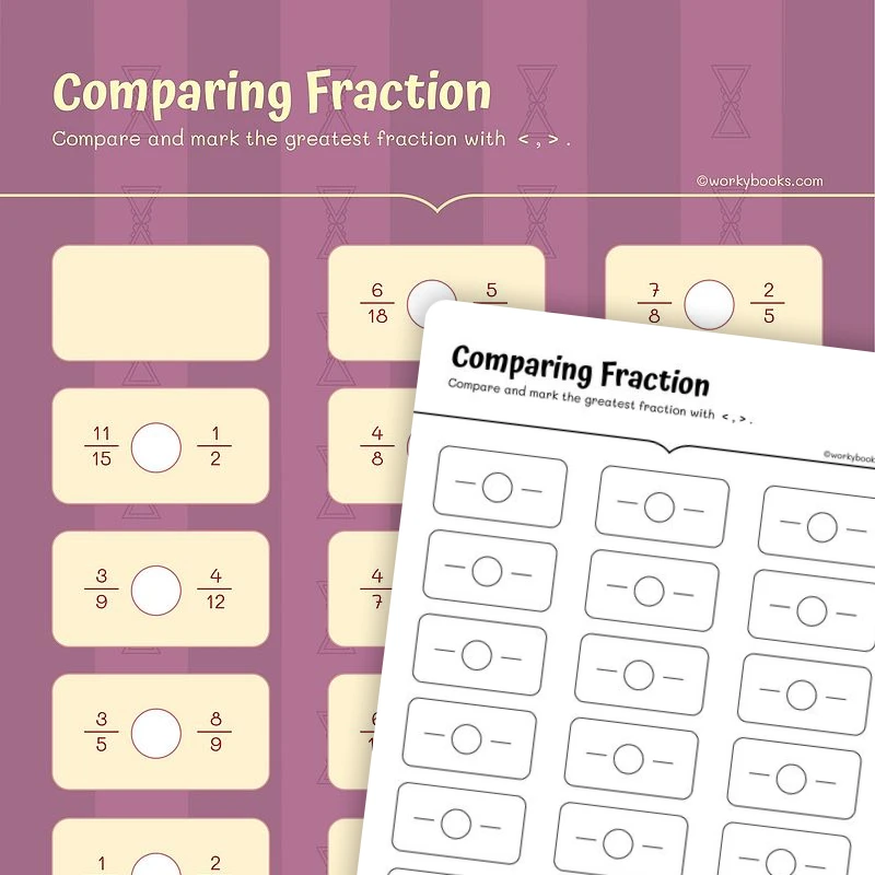 Comparing Fractions — math worksheet for Grade 4, Grade 5, page 1 of 3