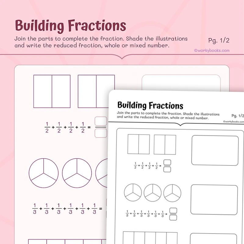 Building Fractions — math worksheet for Grade 4, Grade 5, page 1 of 3