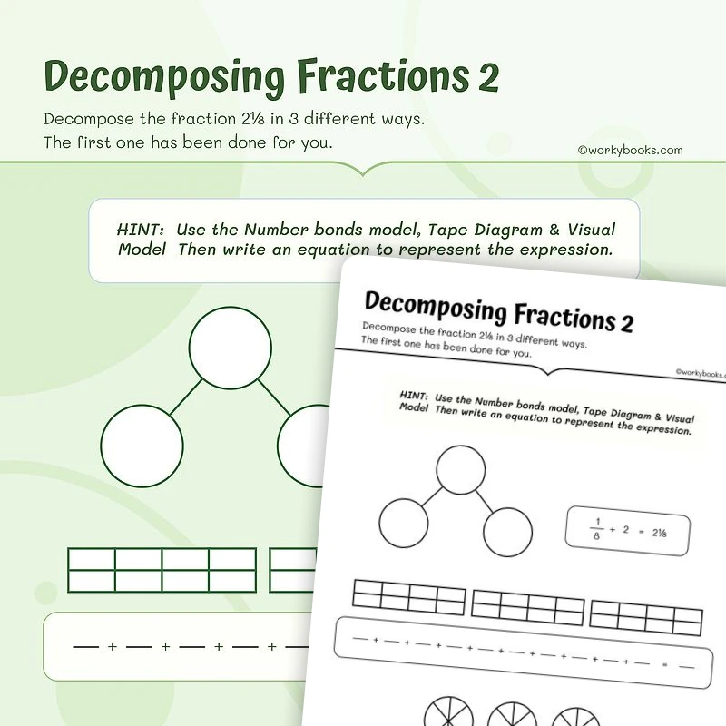 Decompose Fractions — math worksheet for Grade 4, Grade 7, page 1 of 3