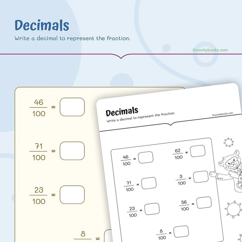 Decimals — math worksheet for Grade 4, Grade 5, page 1 of 3